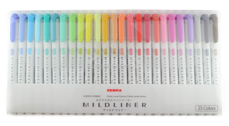 MILDLINER ã€ˆNewã€‰ZEBRA Mildliner Water-based Marker, Twin tips (Bold and Fine), Assorted Pastel Color, 25 Colors Set (WKT7-25C) - Image 1